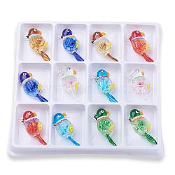 Handmade Lampwork Big Pendants, Parrot, Inner Flower, Mixed Color, 59x27x12mm, Hole: 5mm, 12pcs/box(LAMP-R106-M11-B)