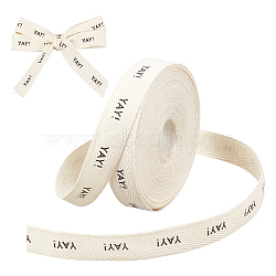 9M YAY Word Print Cotton Herringbone Ribbon, for Gift Wrapping, Beige, 16mm, about 9.84 Yards(9m)/Roll(OCOR-WH0090-028B)