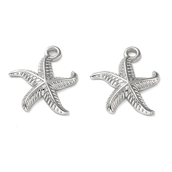 304 Stainless Steel Pendants, Starfish Charm, Stainless Steel Color, 16x14x2mm, Hole: 1.5mm