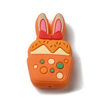 Easter Silicone Focal Beads, Chewing Beads For Teethers, DIY Nursing Necklaces Making, Rabbit, 28x16.5x9mm, Hole: 2.5mm