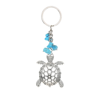 Alloy Pendant Keychains, with Iron Keychain Ring and Synthetic Turquoise Chip, Tortoise, 11.1cm