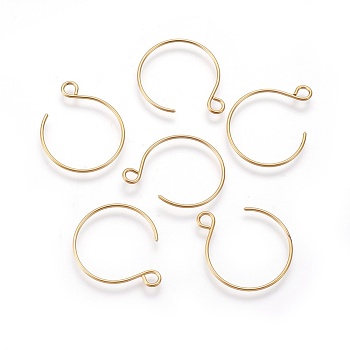 Ion Plating(IP) 304 Stainless Steel Earring Hooks, with Horizontal Loop, Balloon Ear Wire, Golden, 23~34x18~19x0.8mm, Hole: 2mm, 20 Gauge, Pin: 0.8mm
