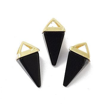 Natural Obsidian Pendants, Triangle Charms with Golden Plated Brass Findings, 18.5mm, Hole: 2x3mm