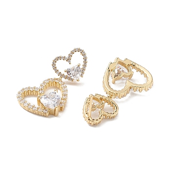 Heart Clear Cubic Zirconia Stud Earrings, Dangle Earrings Jewelry for Women, Real 16K Gold Plated, 32x17mm, Pin: 0.7mm