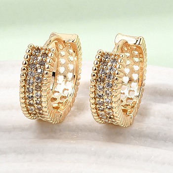 Brass Micro Pave Cubic Zirconia Hoop Earrings, Round, Real 18K Gold Plated, 14x4.5mm