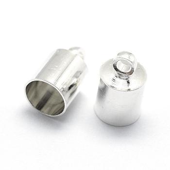 Brass Cord Ends, End Caps, Silver Color Plated, 10x5mm, Hole: 1mm, Inner Diameter: 4.5mm