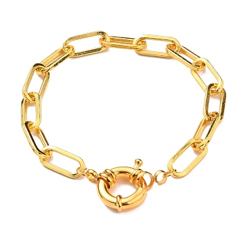 Brass Paperclip Chain Bracelets, with Spring Ring Clasps, Golden, 6-1/4 inch(16cm)