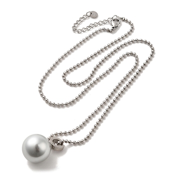 Natural Pearl Round Pendant Necklace with 304 Stainless Steel Ball Chains, Stainless Steel Color, 20.08 inch(51cm)