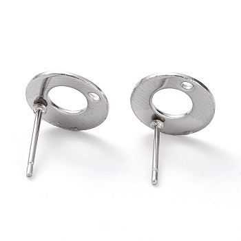 304 Stainless Steel Stud Earring Findings, Flat Round, Stainless Steel Color, 10x1mm, Hole: 1.4mm, Inner Diameter: 5mm, Pin: 0.8mm