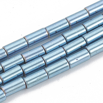 Electroplate Non-magnetic Synthetic Hematite Beads Strands, Column, Blue Plated, 8x2mm, Hole: 0.8mm, about 50pcs/strand, 15.7 inch