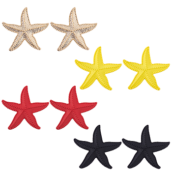 4 Pair 4 Colors Alloy Starfish Dangle Stud Earrings with 304 Stainless Steel Pins, Mixed Color, 53x55mm, 1 Pair/color