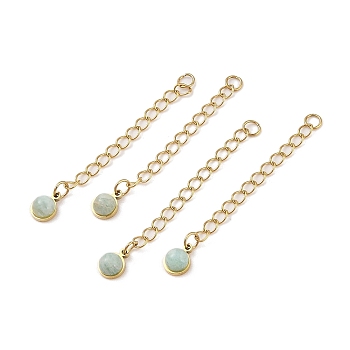 Ion Plating(IP) 316 Surgical Stainless Steel Curb Chain Extender with Natural  Amazonite Round Charm, Golden, 53.5mm, Hole: 2.5mm