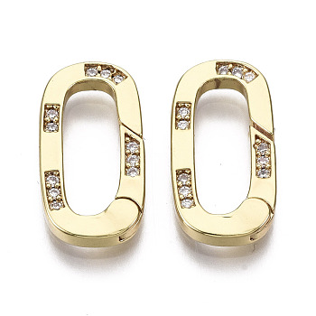 Brass Micro Pave Clear Cubic Zirconia Spring Gate Rings, Oval, Nickel Free, Real 16K Gold Plated, 18x9.5x2mm, Inner Diameter: 13.5x5mm