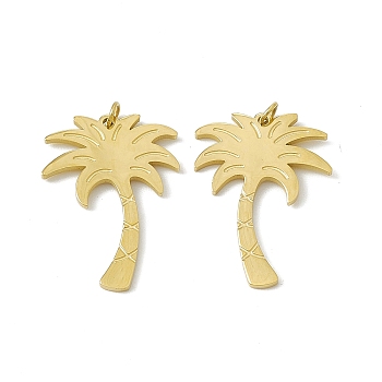 Vacuum Plating 201 Stainless Steel Pendants, Coconut Tree Charm, Real 18K Gold Plated, 20.5x14.5x0.8mm, Hole: 2.2mm