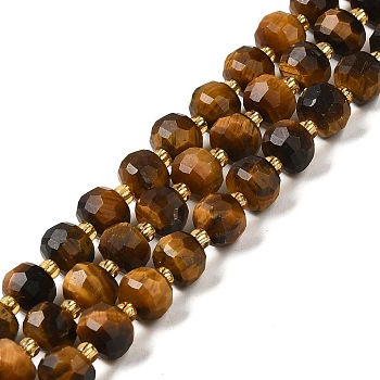 Natural Tiger Eye Beads Strands, with Seed Beads, Faceted Rondelle, 7~8x5~6mm, Hole: 1mm, about 45~46pcs/strand, 14.57''~14.96''(37~38cm)