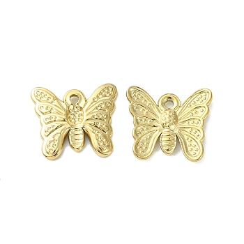304 Stainless Steel Pendants, Butterfly Charms, Real 14K Gold Plated, 14x15.5x2mm, Hole: 1.2mm