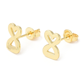 Brass Heart Infinity Stud Earrings, Lead Free & Cadmium Free, Real 18K Gold Plated, 10.5x6.5mm