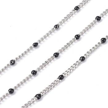 304 Stainless Steel Enamel Curb Chains, with Spool, Soldered, Faceted, Black, 2.5x2x0.8mm, 32.80Feet/roll(10m/roll)