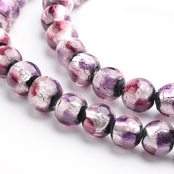Handmade Silver Foil Glass Round Beads, Thistle, 8mm, Hole: 1mm