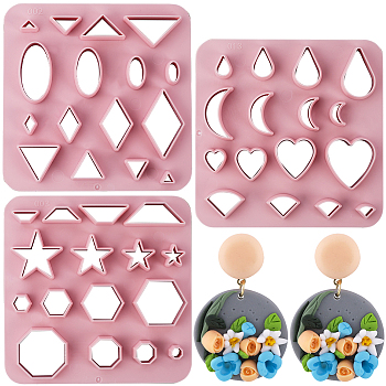 3Pcs 3 Style Triangle/Hexagon/Heart ABS Plastic Plasticine Tools, Clay Cutters, Modeling Tools, Pink, Mixed Shapes, 10x10cm, 1pc/style