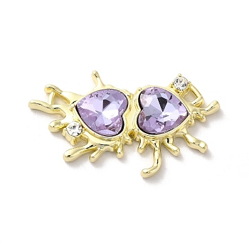 Alloy Connector Charms, Melting Heart Links with Glass, Lead Free & Cadmium Free, Light Gold, Purple, 24x40x6mm, Hole: 2.6x2mm and 2.6x2.8mm