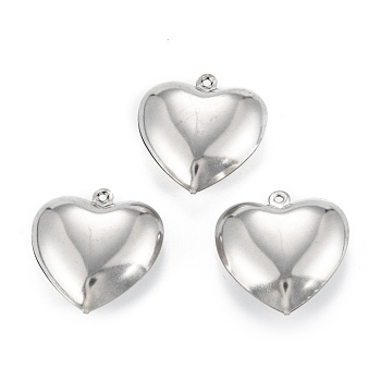 316 Surgical Stainless Steel Pendants, Heart, Stainless Steel Color, 23x22x8mm, Hole: 1.2mm