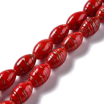 Handmade Gold Sand Lampwork Beads, Olive, Red, 16.5x10.5mm, Hole: 2~2.4mm, about 25pcs/strand, 15.94 inch(40.5cm)