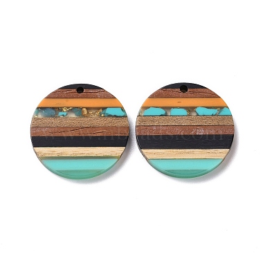 Orange Flat Round Resin+Wood Pendants