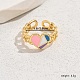 Exquisite Sweet Brass Enamel Colorblock Heart Cuff Ring for Women Daily Party Wear(IR6590)-1