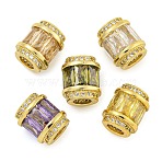 Rack Plating Brass Micro Pave Cubic Zirconia European Beads, Long-Lasting Plated, Lead Free & Cadmium Free, Column, Real 18K Gold Plated, Mixed Color, 11.5x10mm, Hole: 4.5mm(KK-F089-31G)