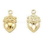 Ion Plating(IP) 201 Stainless Steel Pendants, Heart with Flower, Real 18K Gold Plated, 21x13x2.5mm, Hole: 2mm(STAS-N098-232LG)