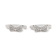 Brass Micro Pave Clear Cubic Zirconia Slide Charms, Bowknot, Platinum, 4x12x6mm, Hole: 1.6mm(KK-P239-14P)