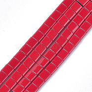 Spray Painted Non-magnetic Synthetic Hematite Multi-Strand Links, For Tile Elastic Bracelets Making, Square, Red, 5x5x2mm, Hole: 0.6mm, about 81pcs/strand, 15.9 inch(G-T124-04C)