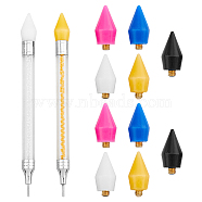2Pc 2 Colors Plastic Nail Art Rhinestones Pickers Pens, with 10Pcs 5 Colors Wax & Stainless Steel Pen Head, Nail Art Dotting Tools,, Mixed Color, 14.4x1cm(MRMJ-FH0001-38)