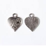 Tibetan Style Alloy Pendants, Lead Free & Cadmium Free, Heart with Paw Print, Antique Silver, 17x13x2mm, Hole: 3mm(TIBEP-409-AS-LF)