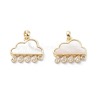 Rack Plating Brass Pendants, with Cubic Zirconia & Shell, Long-Lasting Plated, Cloud, Real 18K Gold Plated, 11x13x1.7mm, Hole: 1mm(KK-A183-18G)