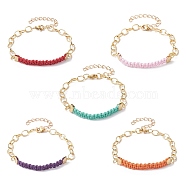 Waxed Cotton Cords Braided Link Bracelets, with Golden Brass Cable Chains, Mixed Color, 7-1/8 inch(18cm)(BJEW-JB09963)