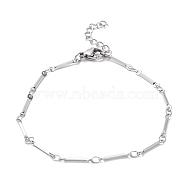304 Stainless Steel Bar Link Chain Bracelets, Stainless Steel Color, 7-1/4 inch(18.4cm)(BJEW-K226-10P)