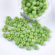 Glass Seed Beads, Opaque Colours, Round, Light Green, 5~6x3~5mm, Hole: 1.2~2mm, about 2500pcs/bag(SEED-Q025-5mm-O02)