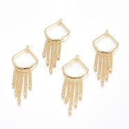 Brass Micro Pave Cubic Zirconia Links connectors, Long-Lasting Plated, Tassel, Clear, Real 18K Gold Plated, 67x25.5x2.5mm(ZIRC-G166-35G)