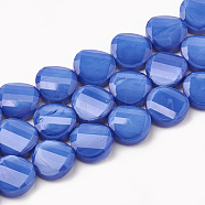 Opaque Solid Color Glass Beads Strands, Faceted, Flat Round, Twisted, Royal Blue, 14x6.5mm, Hole: 1mm, about 25pcs/strand, 113.77 inch(35cm)(X-GLAA-N032-06C)