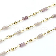 3.28 Feet Handmade Natural Amethyst Beaded Chains, Real 18K Gold Plated Plated Brass Chains, Soldered, Long-Lasting Plated, 4~5x2~2.5mm, Beads: 2mm, Link: 2x1x0.2mm and 2x1.5x0.2mm(X-CHC-E021-01I)