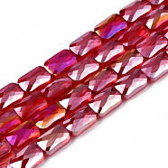 Electroplate Opaque Solid Color Glass Beads Strands, AB Color Plated, Faceted, Rectangle, Red, 7x4x3mm, Hole: 1mm, about 79~80pcs/strand, 20.47 inch(52cm)(EGLA-N002-25-A01)