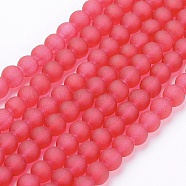 Transparent Glass Bead Strands, Frosted, Round, Crimson, 4mm, Hole: 1.1~1.6mm, about 200pcs/strand, 31.4 inch(X-GLAA-S031-4mm-40)
