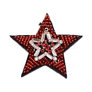 Computerized Embroidery Cloth Iron on/Sew on Patches, Costume Accessories, with Glass Seed Beads and Rhinestone, Star, Red, 64x62x5.5mm(DIY-WH0301-72)