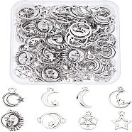 96Pcs 8 Style Tibetan Style Alloy Pendants, Moon & Sun & Star, Lead Free & Cadmium Free, Antique Silver, 15~20x9.5~20.5x1~13mm, Hole: 1.6~2.5mm, 12pcs/style(TIBE-FH0001-15)