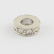 Alloy Rhinestone Beads, Large Hole Beads, Flat Round, Platinum, 10x3.5mm, Hole: 4.5mm(ALRI-R050-25)