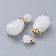 Faceted Natural White Jade Openable Perfume Bottle Pendants, with Golden Tone 304 Stainless Steel Findings, 36.5~37x18~18.5x13.5mm, Hole: 1.8mm, Bottle Capacity: 1ml(0.034 fl. oz)(G-E564-10A-G)