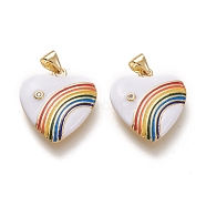 Brass Micro Pave Cubic Zirconia Pendants, with Enamel, Real 18K Gold Plated, Heart & Rainbow, White, 21x18.5x3.5mm, Hole: 3.5x5mm(ZIRC-F116-15C-G)