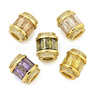 Rack Plating Brass Micro Pave Cubic Zirconia European Beads, Long-Lasting Plated, Lead Free & Cadmium Free, Column, Real 18K Gold Plated, Mixed Color, 11.5x10mm, Hole: 4.5mm(KK-F089-31G)